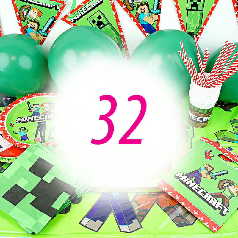 Minecraft® Partyset för 32 personer - utan tårta