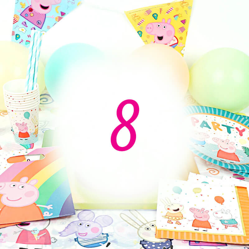 Peppa Pig partyset för 8 personer - utan tårta