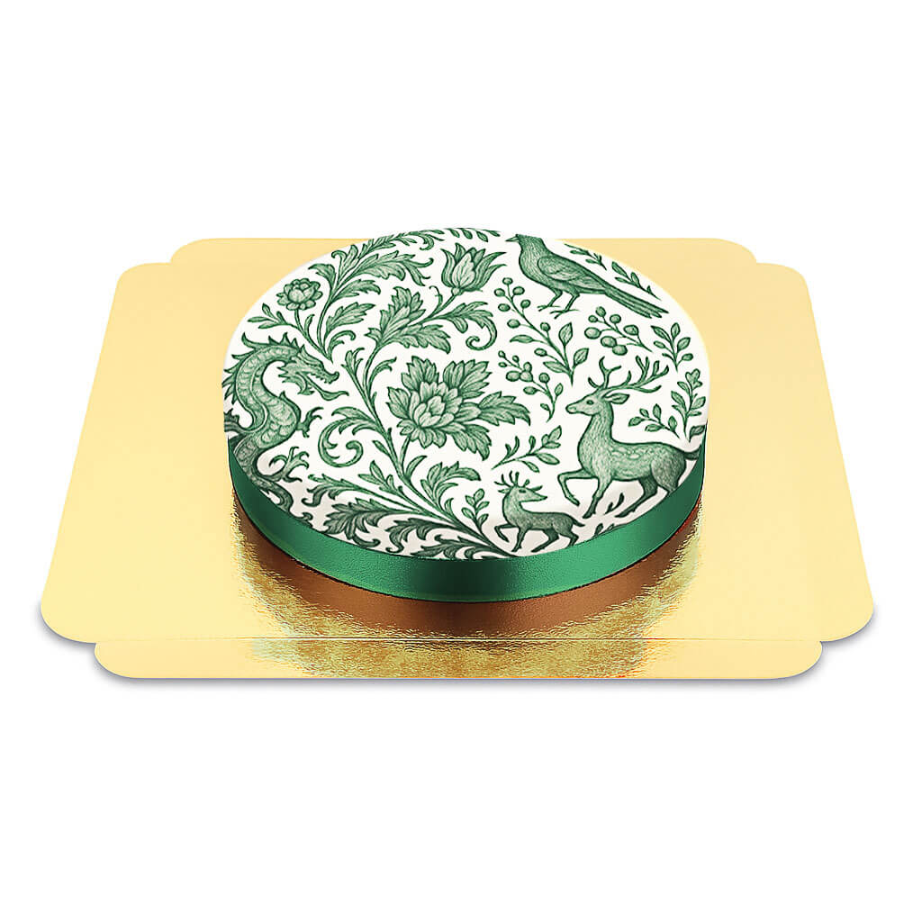 DunkelgrĂŒne Porzellanmalerei Torte