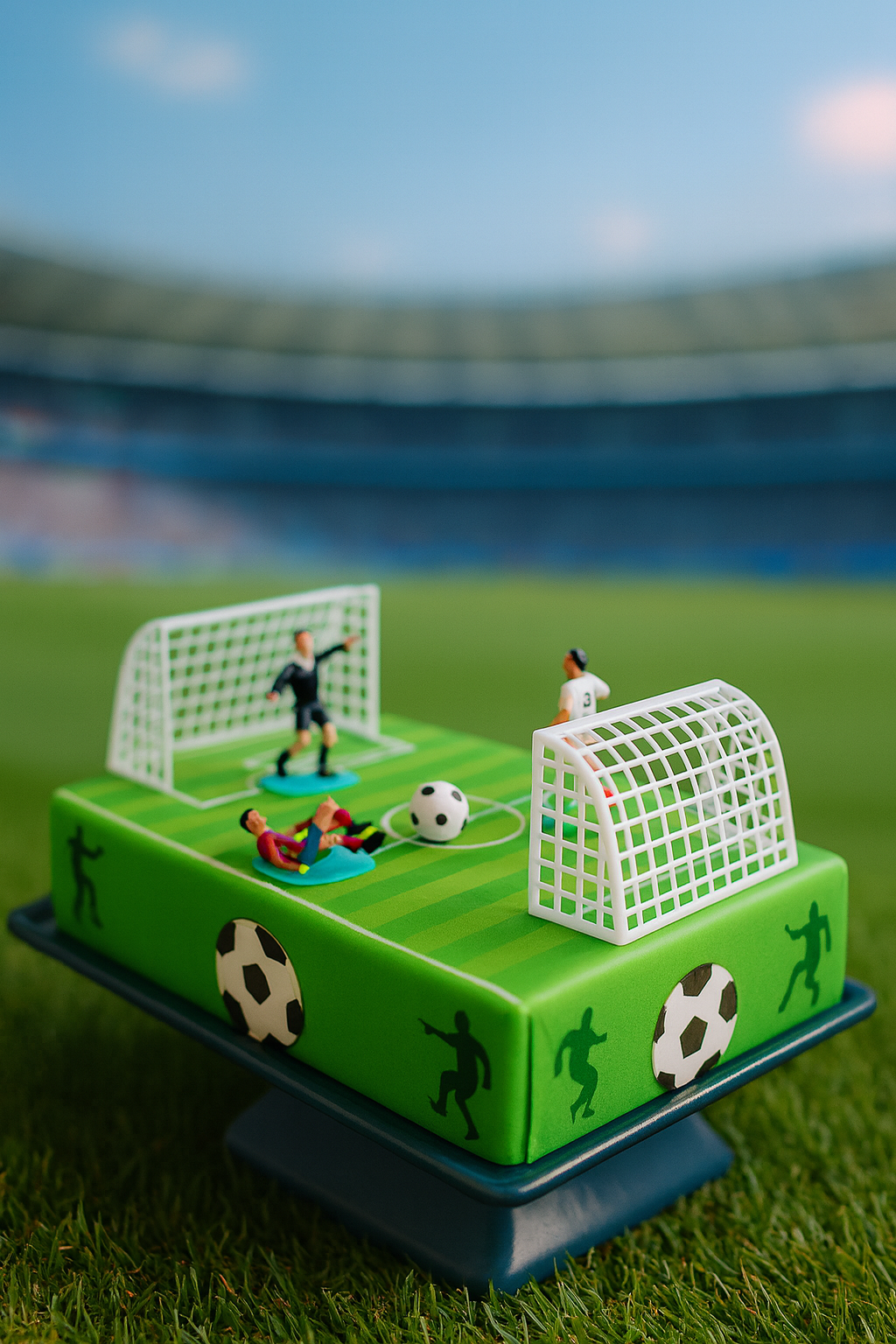 Fotbollsplanstårta med fotbollsspelare