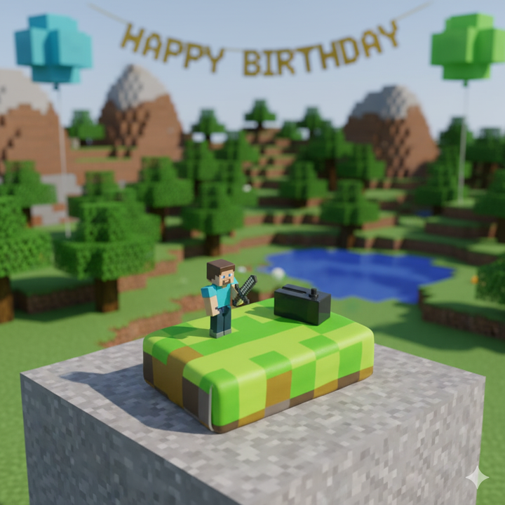 Minecraft®-figur på spelvärldstårta