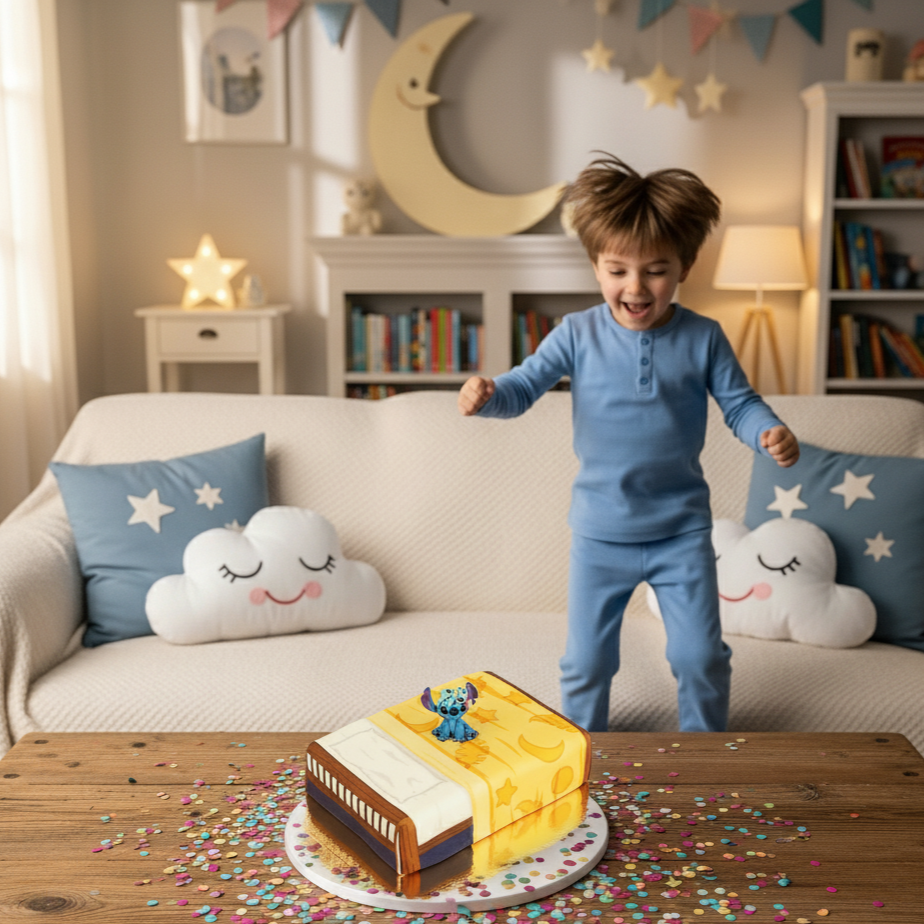 Stitch® med Schrulle på säng-tårta