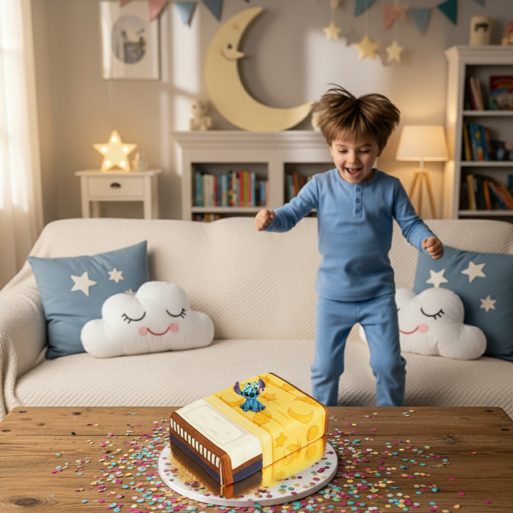 Stitch® med Schrulle på säng-tårta