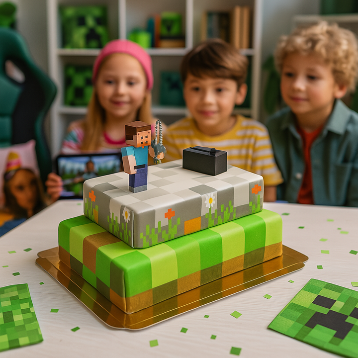 Minecraft® figurer på spelvärldstårta i två våningar