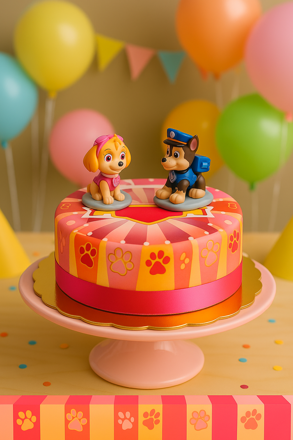 Paw Patrol® på en rosa hundtassetårta