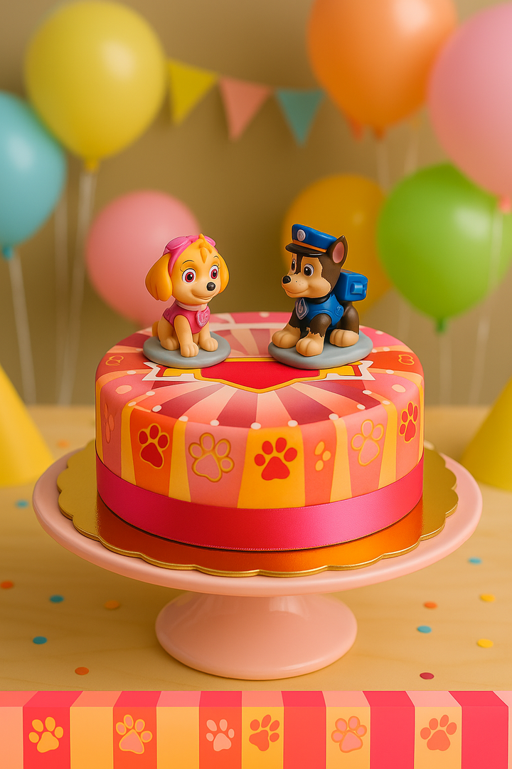 Paw Patrol® på en rosa hundtassetårta